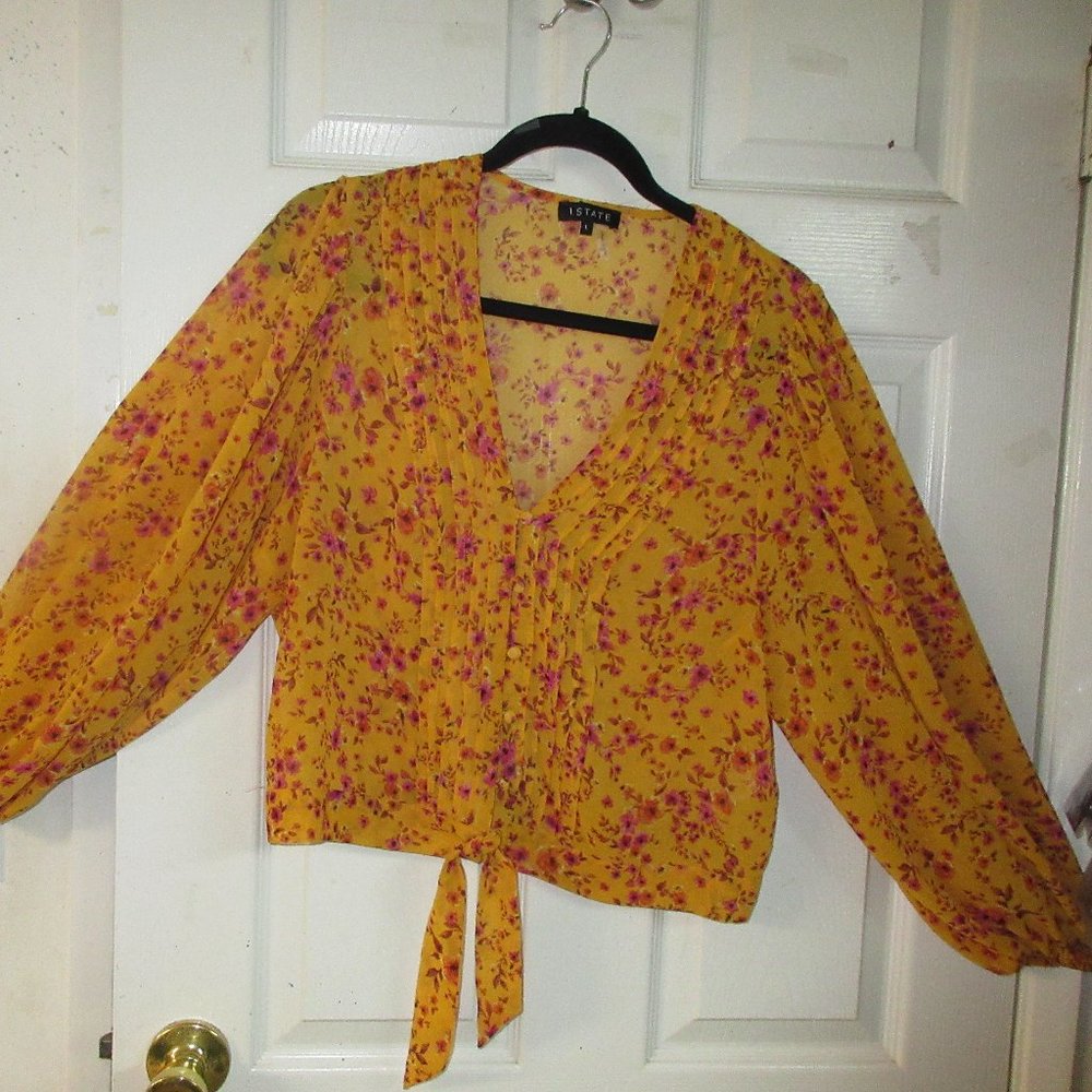 1.STATE size L Orange and Hot pink floral sheer top with banded bottom